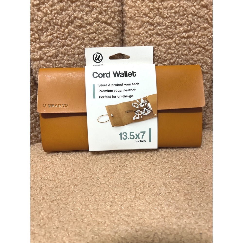 U Brands Cord Wallet Vegan Leather Tech Organizer Cognac Brown 6930T NEW